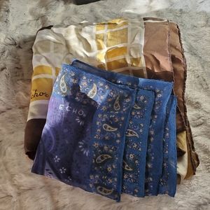 Echo Scarves Set of 2 Blue Beaded Square and Autumn Colors Square